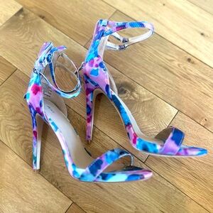 JustFab abstract floral heeled sandals
